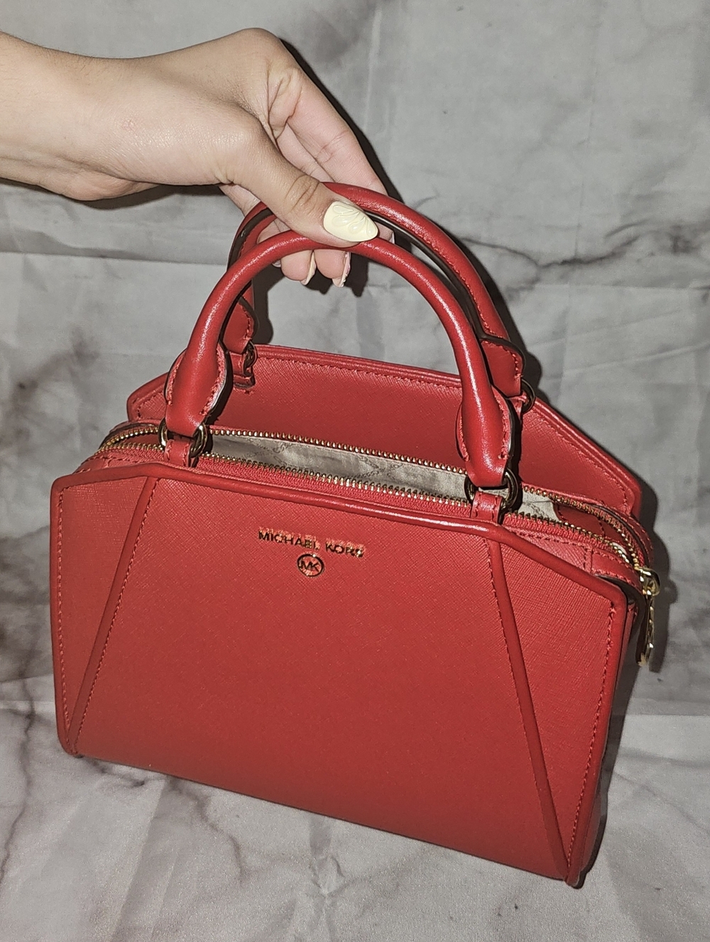 Michael Kors Cleo Small Saffiano Leather Satchel In Crimson